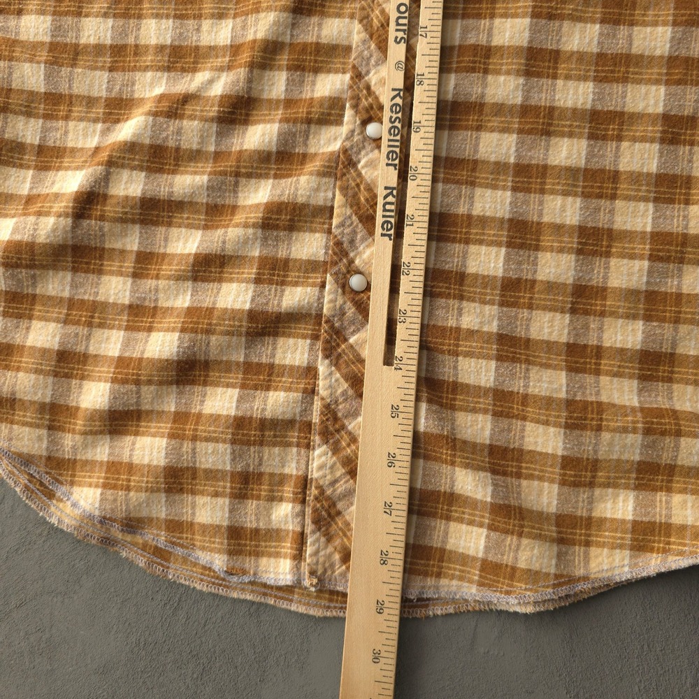 Vintage 70s Golden Horse Brown Plaid Western Pearl Snap Shirt Large - Picture 6 of 10